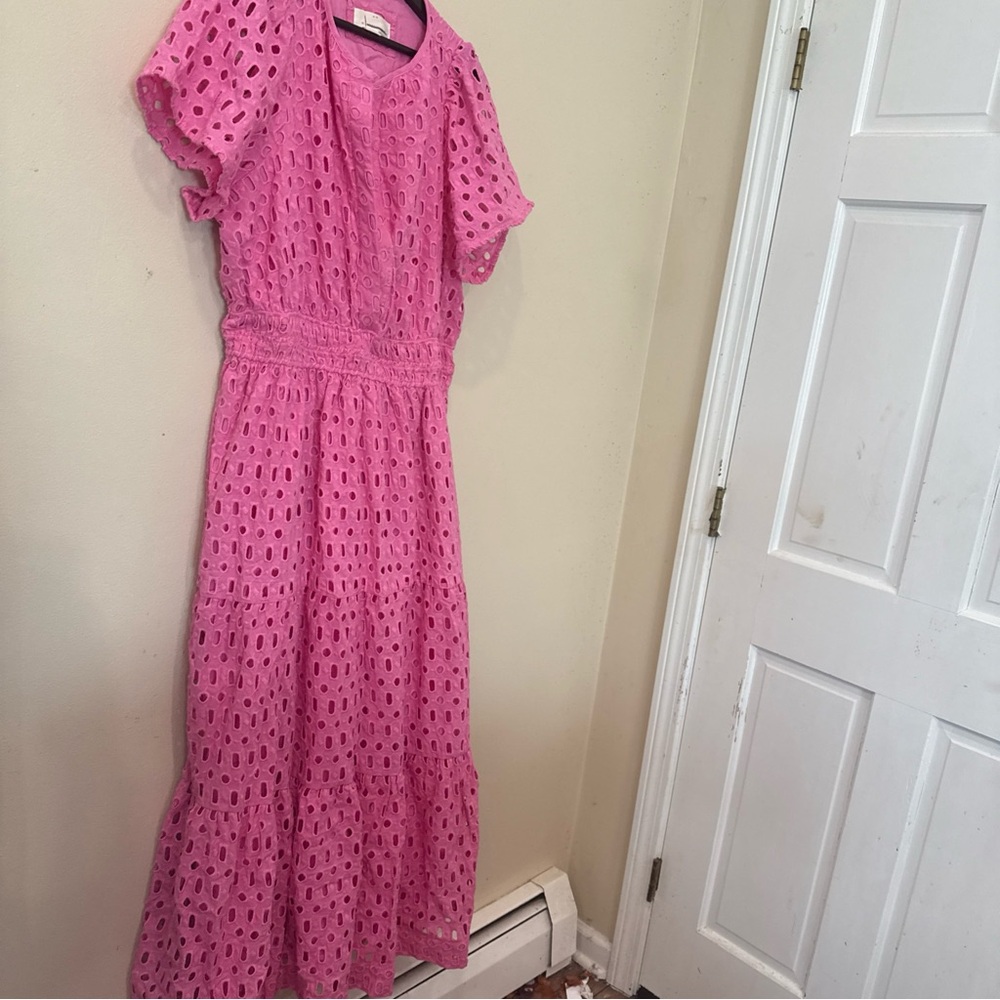 Anthropologie Somerset Maxi Dress Eyelet Edition Tiered PINK